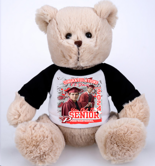 Teddy Bear with a Custom graphic Tee with a graduate photo