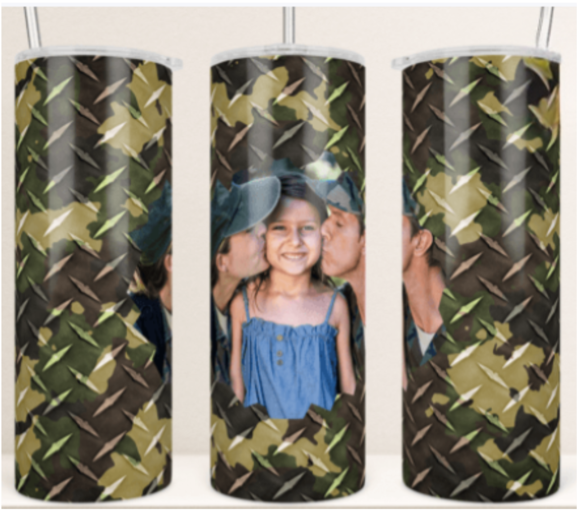 Metal Military Camo Photo Tumbler