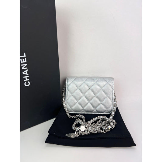 Chanel Metallic Goatskin Quilted Star Flap Waist Belt Shoulder Bag
