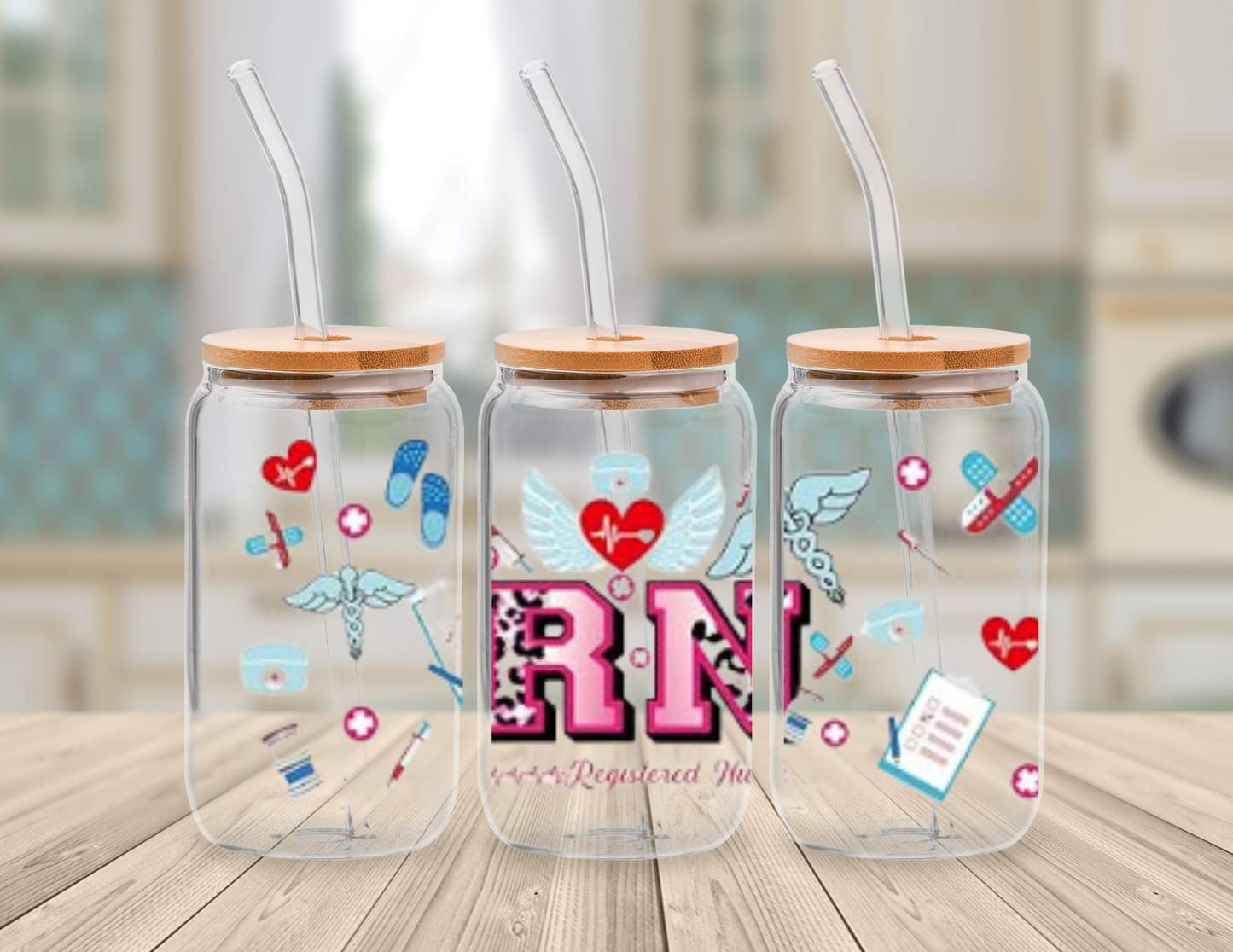 RN glass tumbler with bamboo lid
