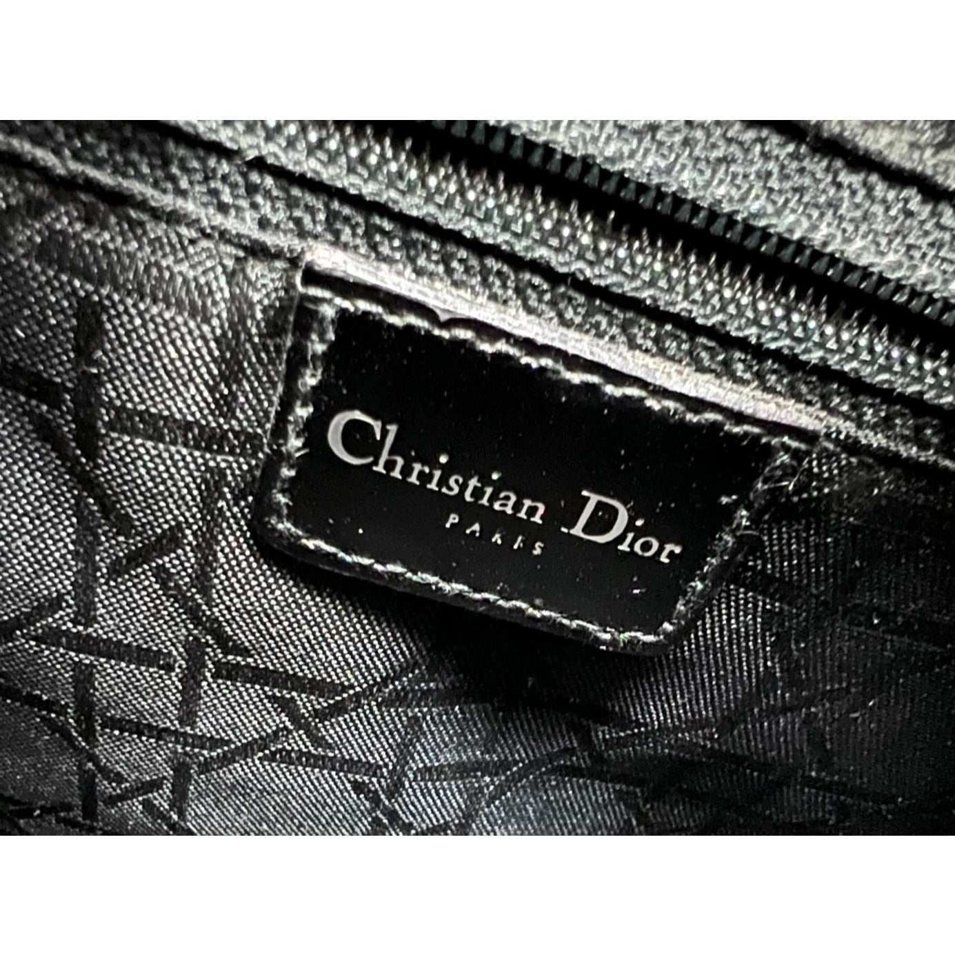Christian Dior Large Lady Black Patent Leather Canvas Hand Bag