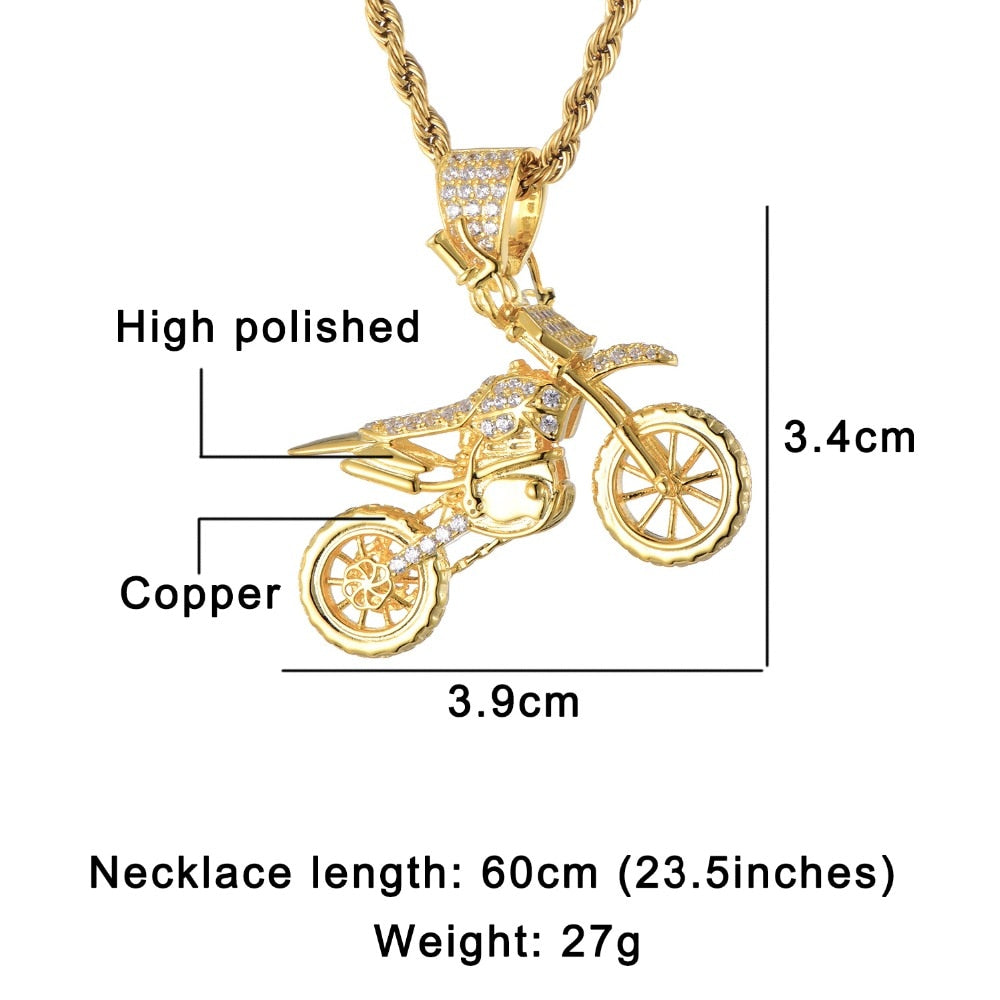 CZ Zircon Motorbike Pendant and Necklace