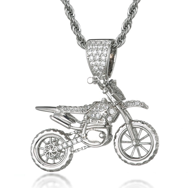 CZ Zircon Motorbike Pendant and Necklace