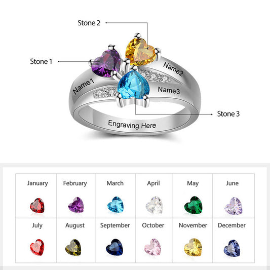 Custom silver ring with 2 custom engraving and choice of  2 birth stones