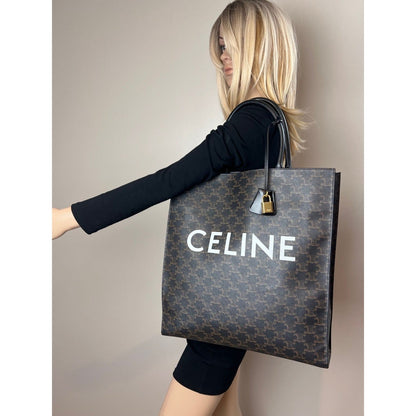 Celine Triomphe Vertical Cabas Black Monogram Canvas Tote