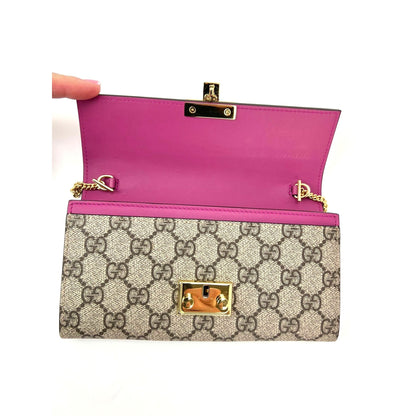 Gucci GG Supreme Continental Wallet on a Chain Red Pink Clutch