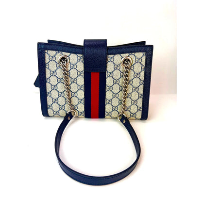 Gucci GG Supreme Dollar Calfskin Web Small Padlock Navy Tote