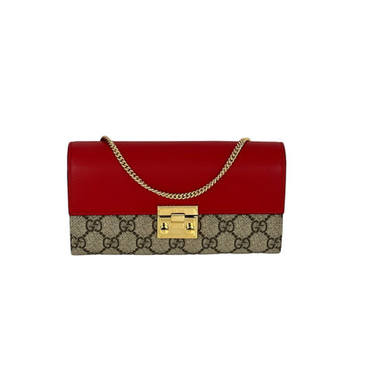 Gucci GG Supreme Continental Wallet on a Chain Red Pink Clutch