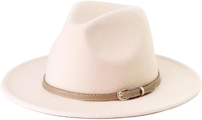 Pandora J Women's Flat Wide Brim Teardrop Crown Felt Fedora Hat with Hat Belt