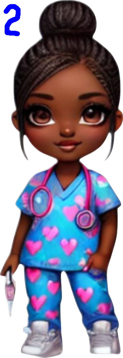 Chibby nurse in blue scrubs