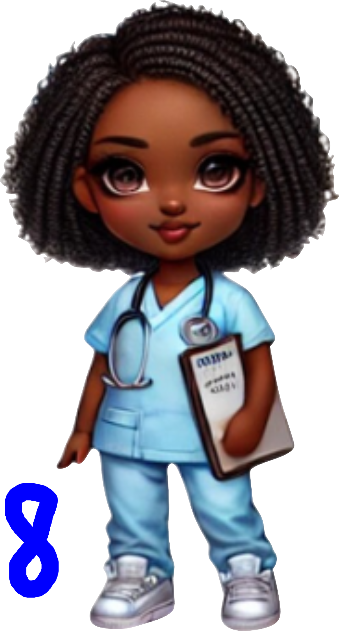 Chibby nurse in blue scrubs