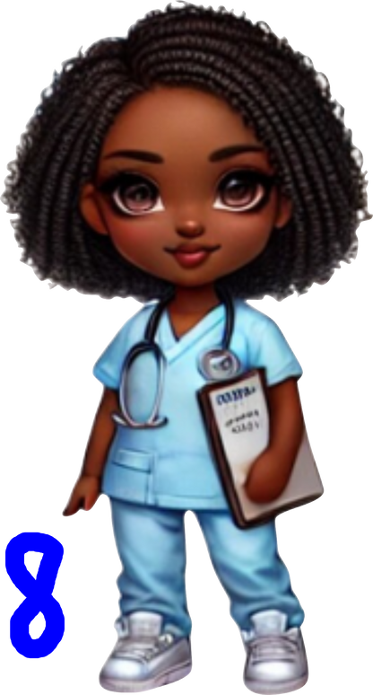 Chibby nurse in blue scrubs