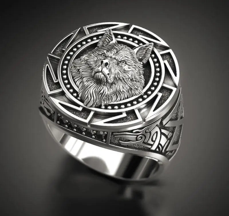 Silver Wolf Head Leader of the Pack Ring