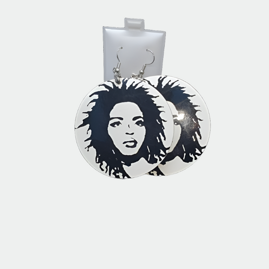 Round earrings with Lauryn Hill graphic