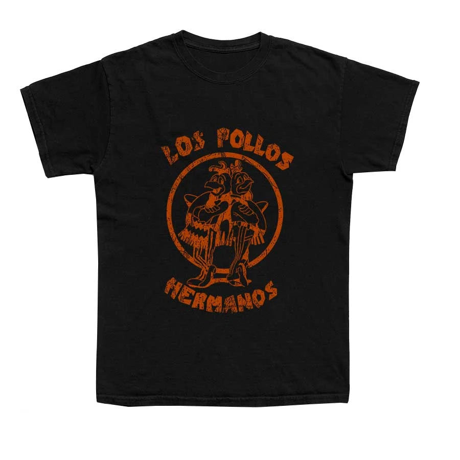 A black shirt with the words "Los Pollos Hermanos" in orange