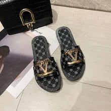 Load image into Gallery viewer, Luxury Metal Button Letter Flat Sandals