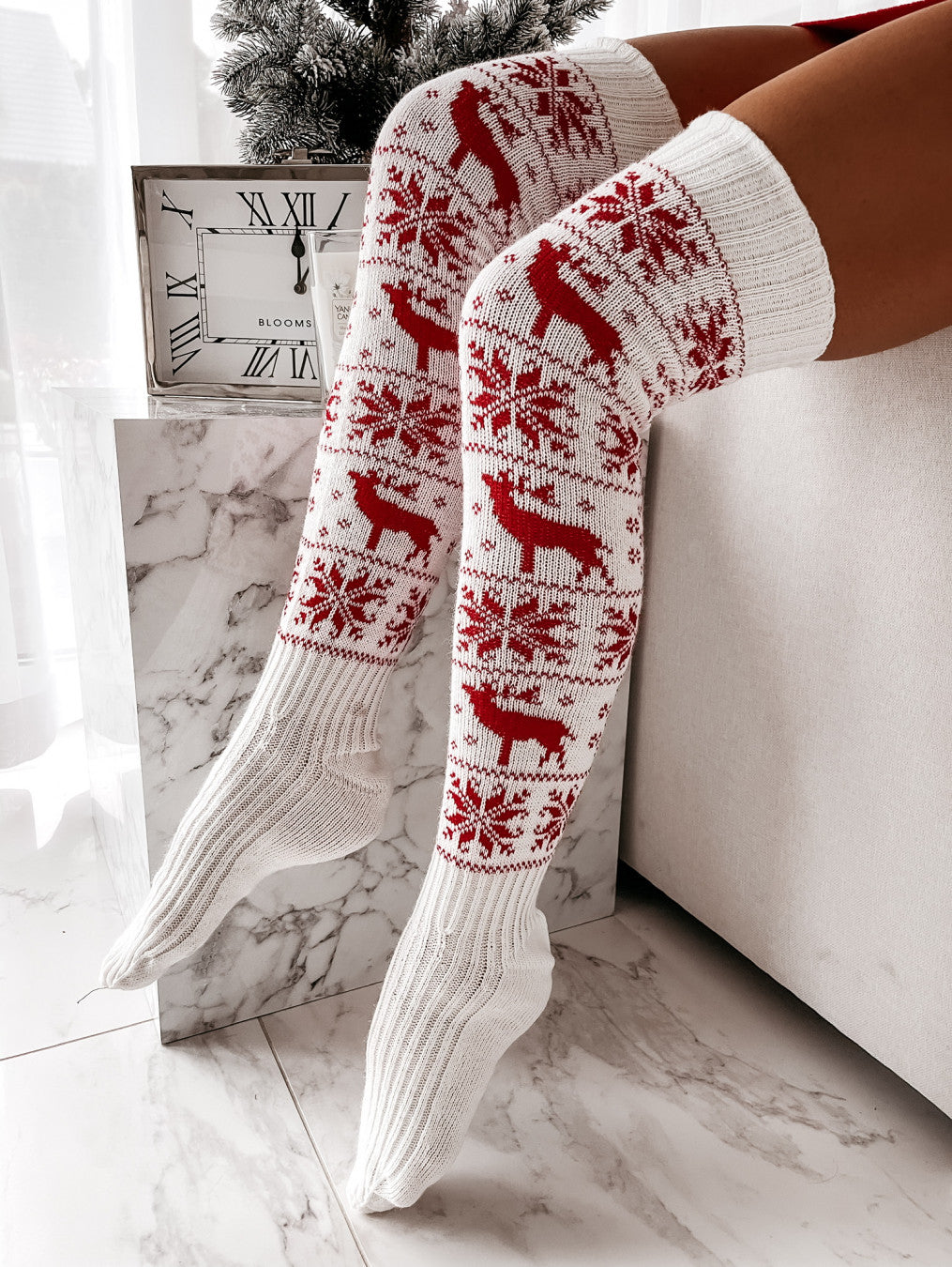 Pandora J Classic Christmas Knitted Cotton Woolen Thigh High Stockings