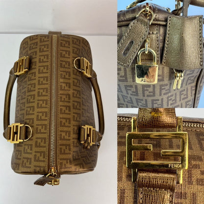 Fendi Boston Gold Coated Canvas Hand Bag