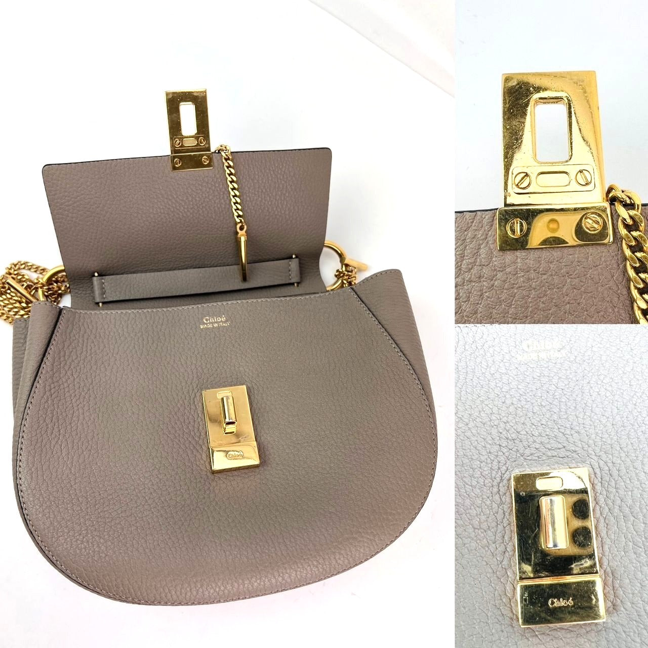 Chloe Small Drew Gray Grained Lambskin Leather Shoulder Cross-body Bag