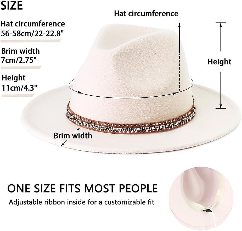 Pandora J Women's Flat Wide Brim Teardrop Crown Felt Fedora Hat with Hat Belt