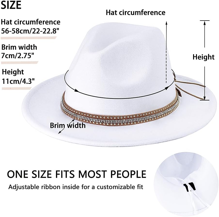 Pandora J Women's Flat Wide Brim Teardrop Crown Felt Fedora Hat with Hat Belt