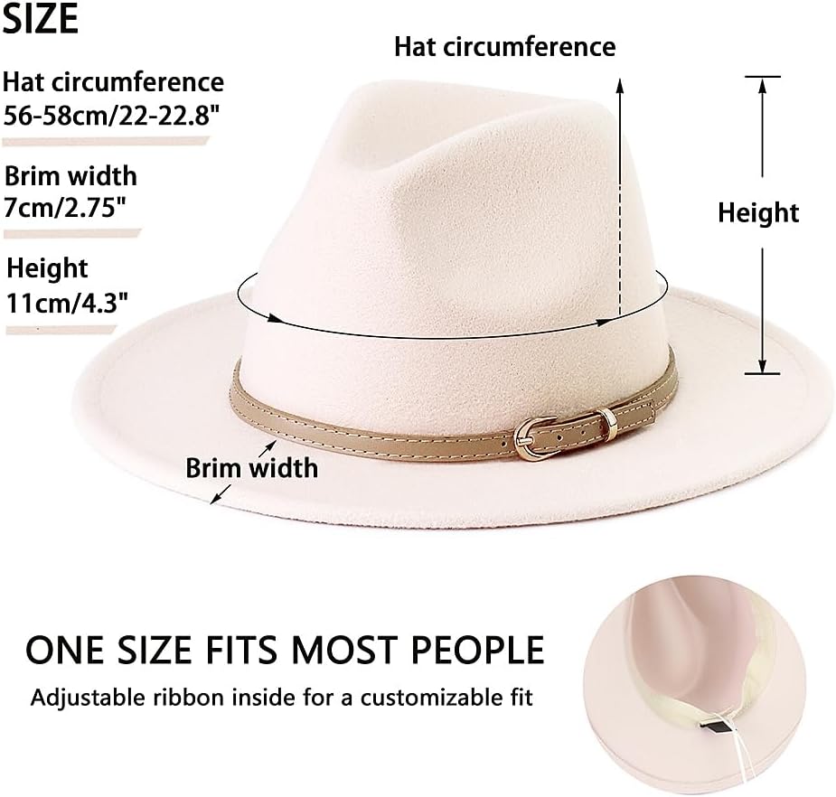 Pandora J Women's Flat Wide Brim Teardrop Crown Felt Fedora Hat with Hat Belt