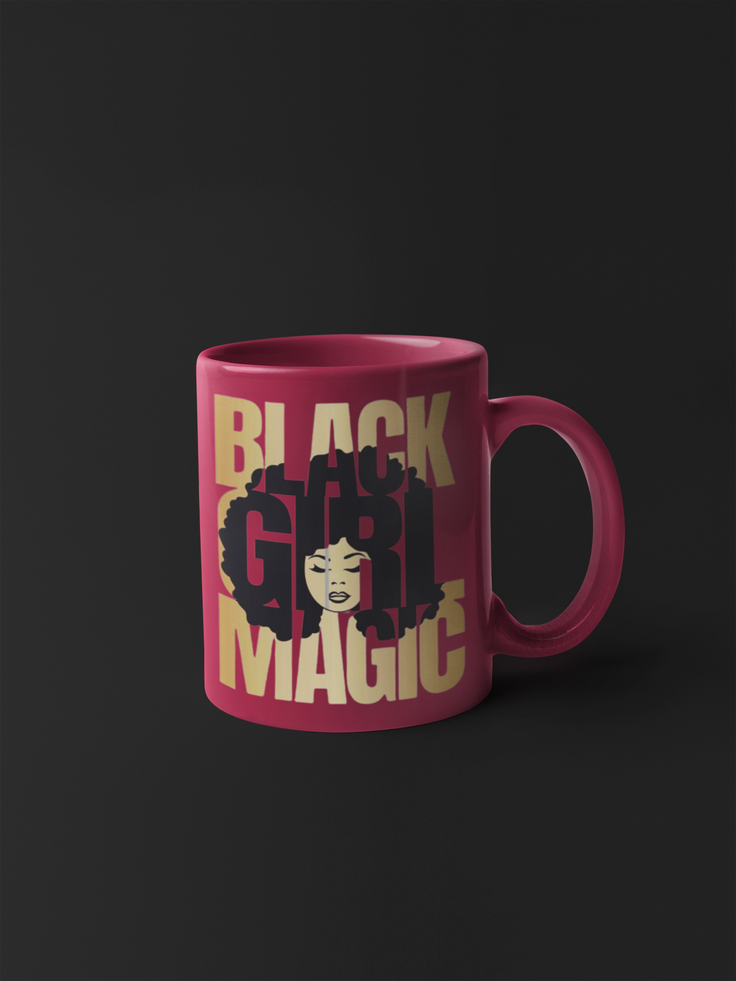 Red mug with Gold Letter Black Girl Magic with silhouette of Black Girl with AFro