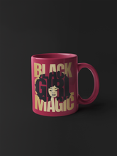 Load image into Gallery viewer, Red mug with Gold Letter Black Girl Magic with silhouette of Black Girl with AFro