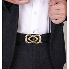 Load image into Gallery viewer, Gold Buckle William Polo Belt with Gray suit