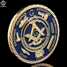 Load image into Gallery viewer, Gold Masonic Freemasonry Brotherhood Gold And Blue Color Round Double Commemorative Coin