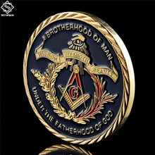 Load image into Gallery viewer, Gold Masonic Freemasonry Brotherhood Gold And Blue Color Round Double Commemorative Coin