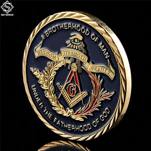 Gold Masonic Freemasonry Brotherhood Gold And Blue Color Round Double Commemorative Coin
