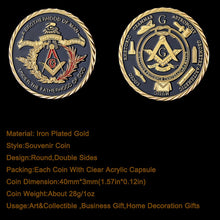 Load image into Gallery viewer, Gold Masonic Freemasonry Brotherhood Gold And Blue Color Round Double Commemorative Coin