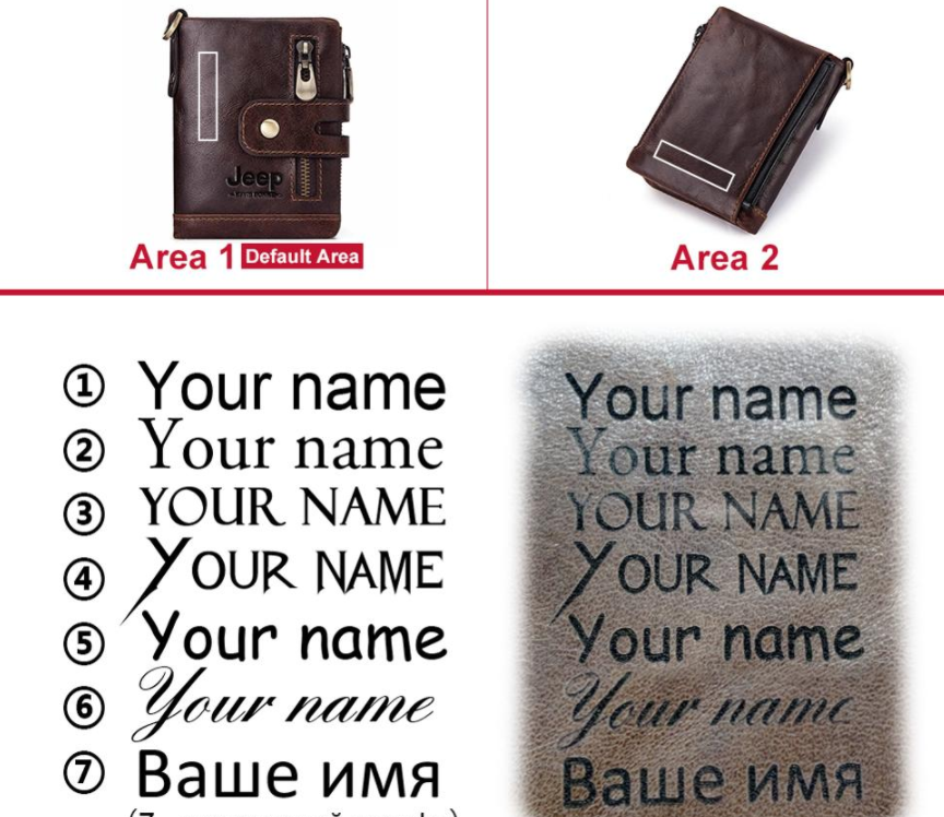 Custom Brown leather engraved Wallet with order instructions