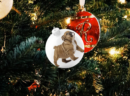 Ornament with brown pug puppy