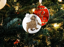 Load image into Gallery viewer, Ornament with brown pug puppy