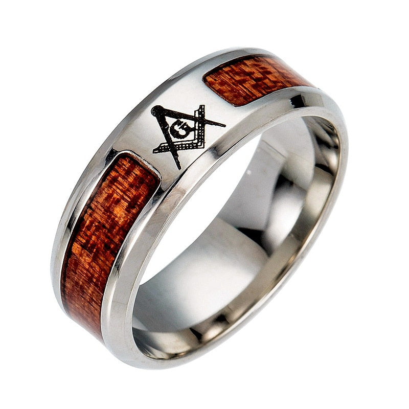 Wood Grain Free Mason Ring Masonic