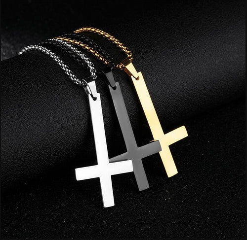 Adjustable Stainless Steel/Titanium Inverted Inverted Cross Necklace