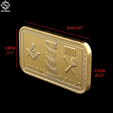 Load image into Gallery viewer, Freemasons Masonic Challenge Coin Golden Bar 999 Fine Gold Clad 3D Design With Case Cover