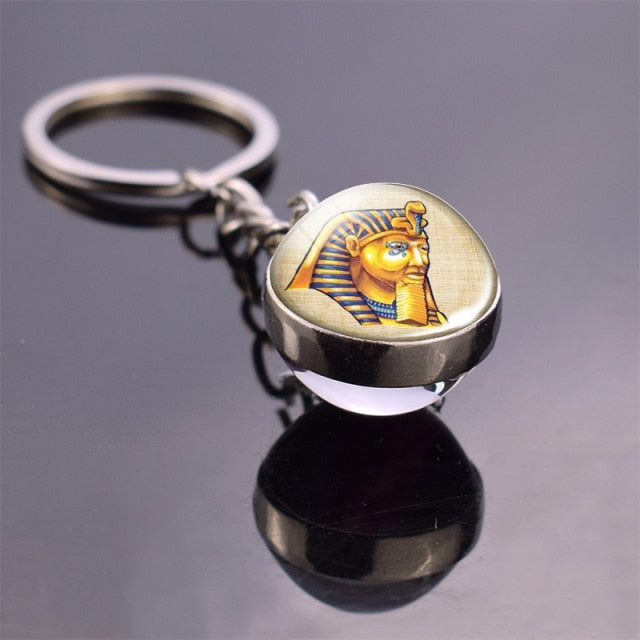  Glass ball keychain with Egyptian art. Pharoah