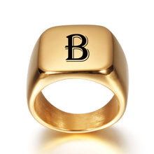 Load image into Gallery viewer, Personalized Initial Engrave A to Z  Stainless Steel Signet Blank Plain Ring Band High Polished Gold Tone