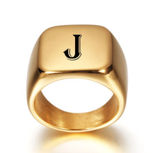 Load image into Gallery viewer, Personalized Initial Engrave A to Z  Stainless Steel Signet Blank Plain Ring Band High Polished Gold Tone