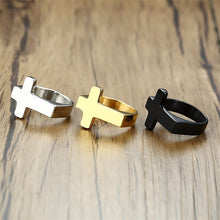 Load image into Gallery viewer, Men Cross Shaped Ring in Stainless Steel with Silver, Black and Gold Options