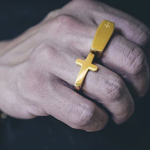 Men Cross Shaped Ring in Stainless Steel with Silver, Black and Gold Options