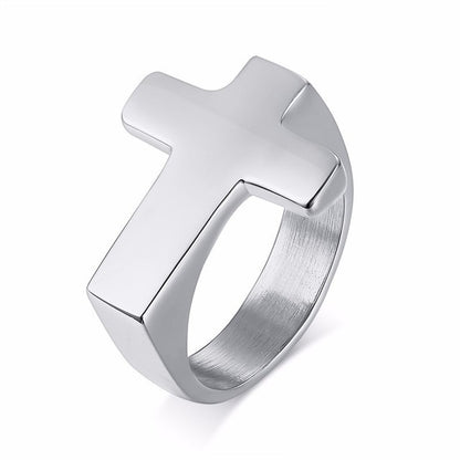 Men Cross Shaped Ring in Stainless Steel with Silver, Black and Gold Options