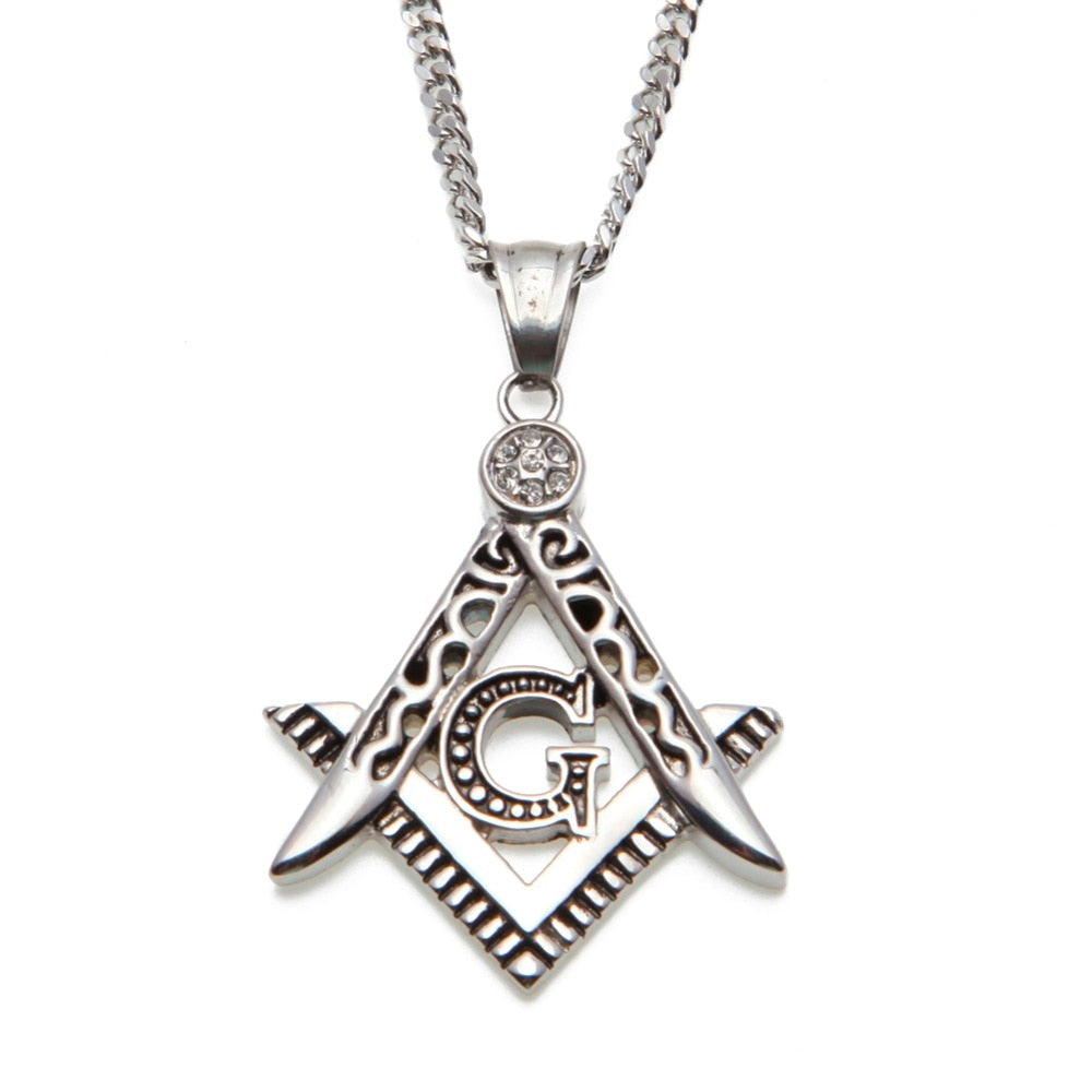 Silver freemason G necklace
