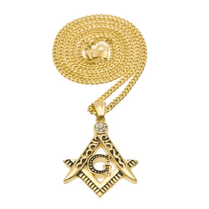 Stainless Steel Masonic Freemason Pendant  With 24''  Cuban Chain