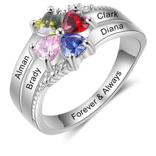 Load image into Gallery viewer, Ring with birthstones and name engravings
