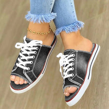 Load image into Gallery viewer, Super Cute Lace Up Slipper Canvas Jean Shoe with Comfortable Peep Toe