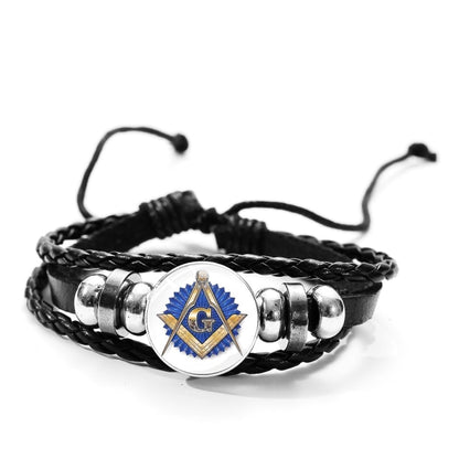 Masonic  All Seeing Eye Statement Woven Leather Bracelet
